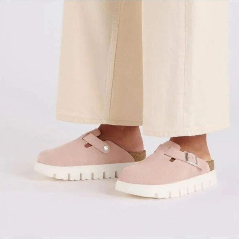 Birkenstock Papillio Light Rose Suede Chic Retro Feminine Chunky Boston Size 42 - Picture 3 of 11